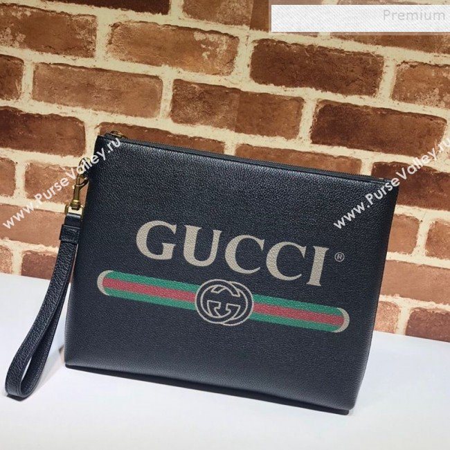 Gucci GG Web Leather Pouch 572770 Black 2019 (DLH-9122116)