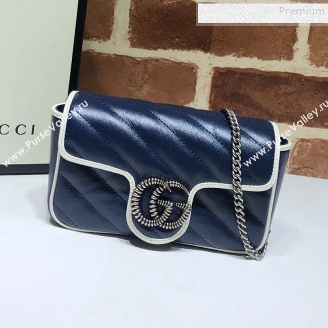 Gucci GG Diagonal Marmont Super Mini Bag 574969 Blue/White 2019 (DLH-9122117)