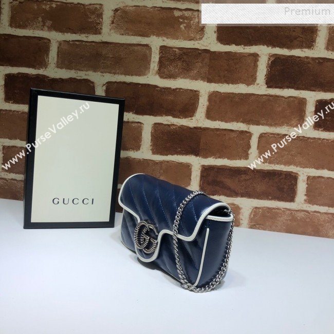 Gucci GG Diagonal Marmont Super Mini Bag 574969 Blue/White 2019 (DLH-9122117)