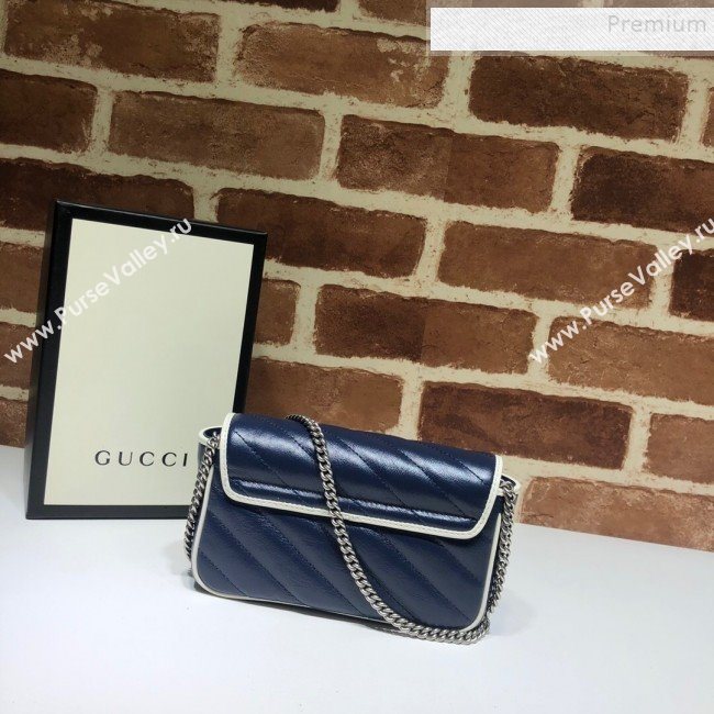 Gucci GG Diagonal Marmont Super Mini Bag 574969 Blue/White 2019 (DLH-9122117)