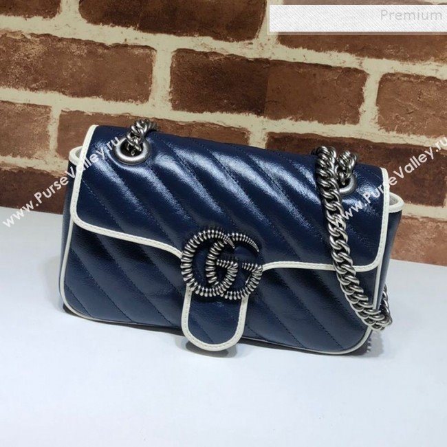 Gucci GG Diagonal Marmont Mini Bag ‎446744 Blue/White 2019 (DLH-9122118)