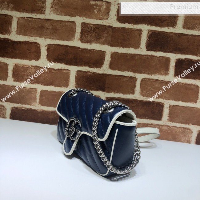 Gucci GG Diagonal Marmont Mini Bag ‎446744 Blue/White 2019 (DLH-9122118)