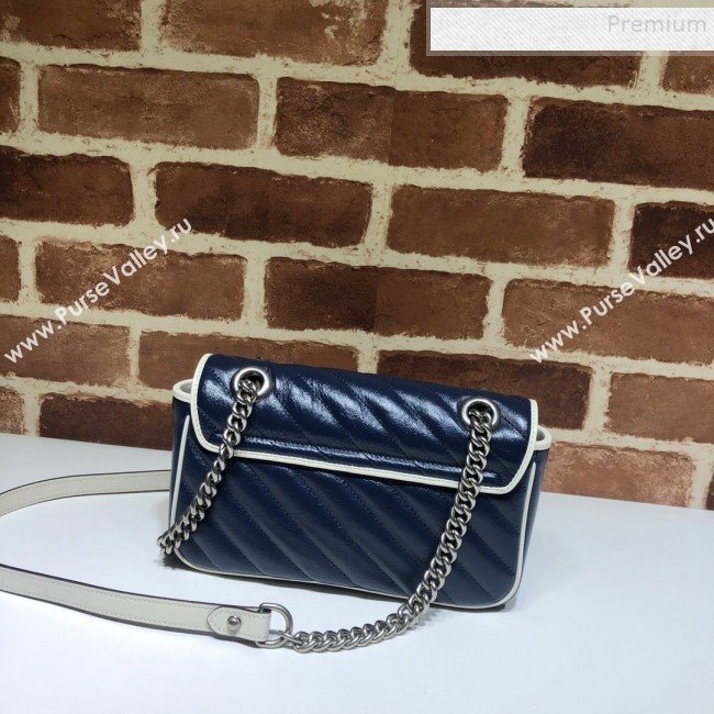 Gucci GG Diagonal Marmont Mini Bag ‎446744 Blue/White 2019 (DLH-9122118)