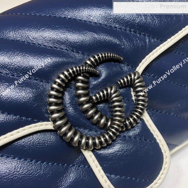 Gucci GG Diagonal Marmont Mini Bag ‎446744 Blue/White 2019 (DLH-9122118)
