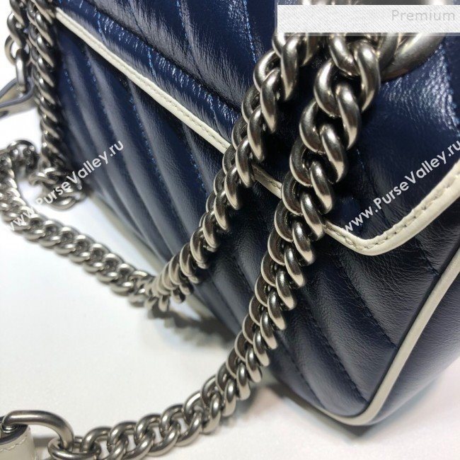 Gucci GG Diagonal Marmont Mini Bag ‎446744 Blue/White 2019 (DLH-9122118)