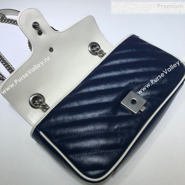 Gucci GG Diagonal Marmont Mini Bag ‎446744 Blue/White 2019 (DLH-9122118)