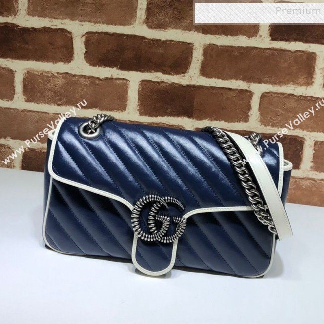 Gucci GG Diagonal Marmont Super Small Shoulder 443497 Blue/White 2019 (DLH-9122119)