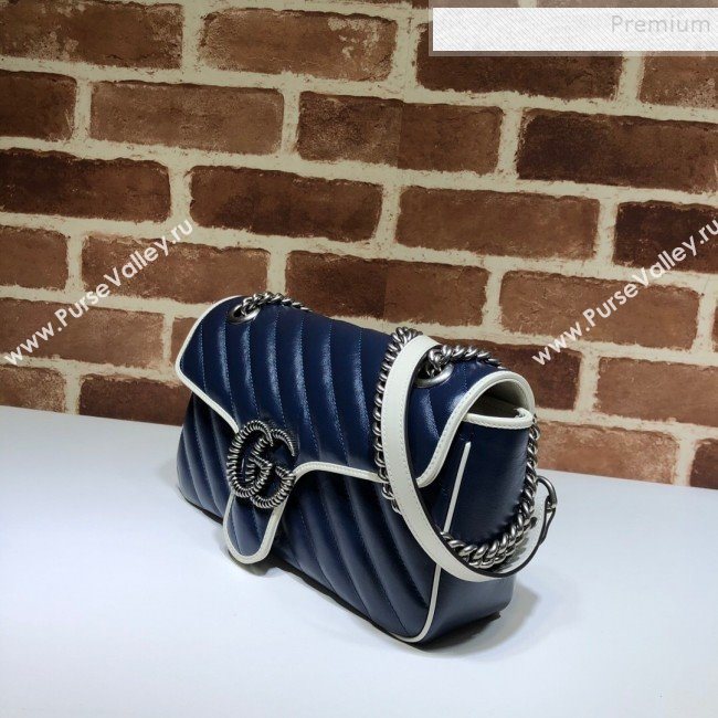 Gucci GG Diagonal Marmont Super Small Shoulder 443497 Blue/White 2019 (DLH-9122119)