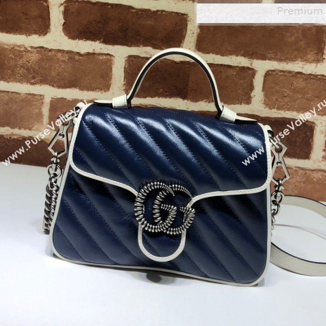 Gucci GG Diagonal Marmont Mini Top Handle Bag 583571 Blue/White 2019 (DLH-9122120)