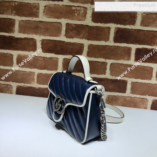 Gucci GG Diagonal Marmont Mini Top Handle Bag 583571 Blue/White 2019 (DLH-9122120)