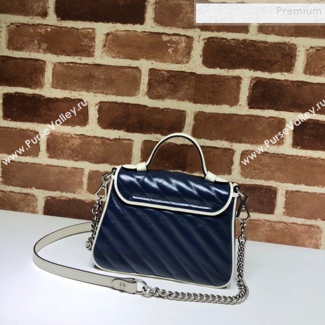 Gucci GG Diagonal Marmont Mini Top Handle Bag 583571 Blue/White 2019 (DLH-9122120)