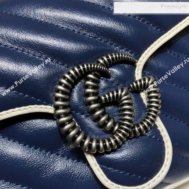 Gucci GG Diagonal Marmont Mini Top Handle Bag 583571 Blue/White 2019 (DLH-9122120)