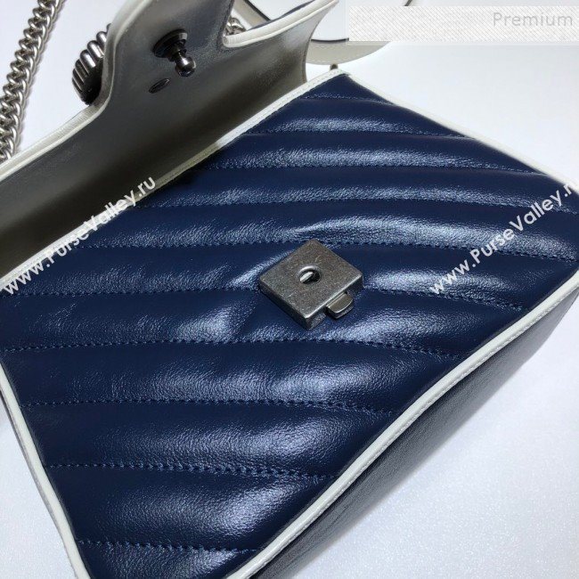 Gucci GG Diagonal Marmont Mini Top Handle Bag 583571 Blue/White 2019 (DLH-9122120)