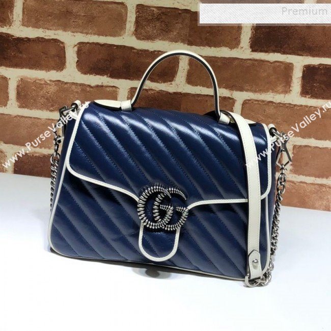 Gucci GG Diagonal Marmont Small Top Handle Bag 498110 Blue/White 2019 (DLH-9122121)