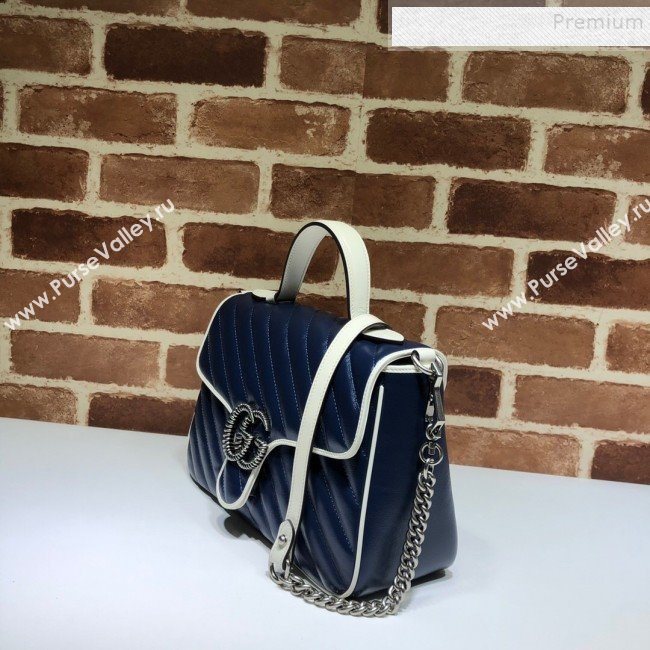 Gucci GG Diagonal Marmont Small Top Handle Bag 498110 Blue/White 2019 (DLH-9122121)