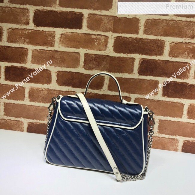 Gucci GG Diagonal Marmont Small Top Handle Bag 498110 Blue/White 2019 (DLH-9122121)