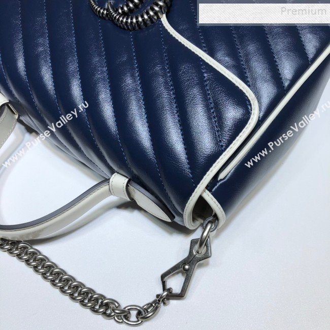 Gucci GG Diagonal Marmont Small Top Handle Bag 498110 Blue/White 2019 (DLH-9122121)