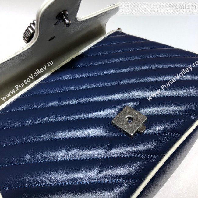 Gucci GG Diagonal Marmont Small Top Handle Bag 498110 Blue/White 2019 (DLH-9122121)