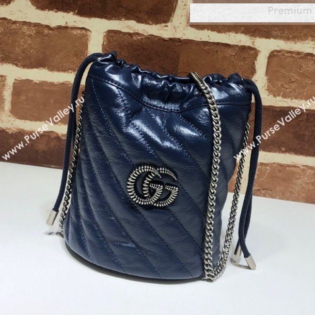 Gucci GG Diagonal Marmont Mini Bucket Bag 575163 Blue/White 2019 (DLH-9122122)