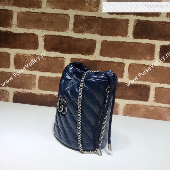 Gucci GG Diagonal Marmont Mini Bucket Bag 575163 Blue/White 2019 (DLH-9122122)