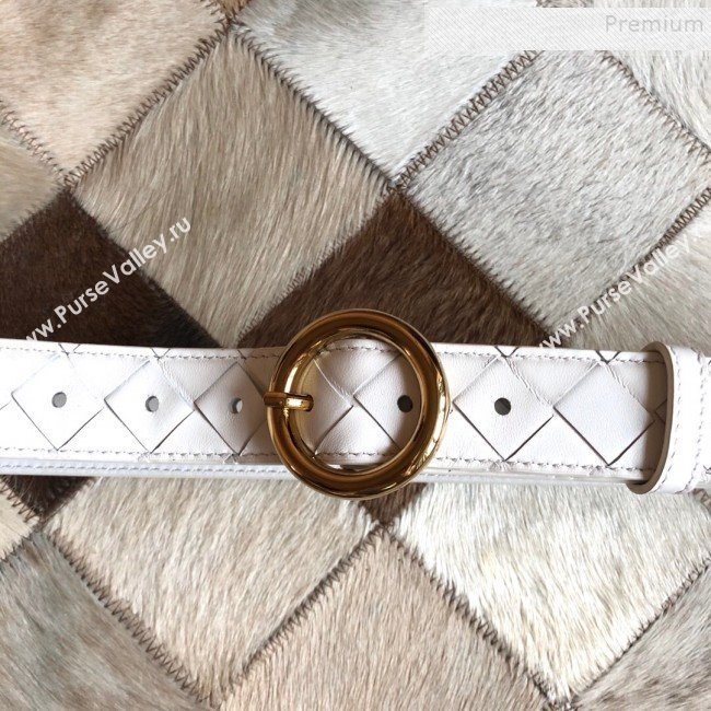 Bottega Veneta Woven Lambskin Belt 30mm with Circle Buckle White 2019 (MS-9121940)