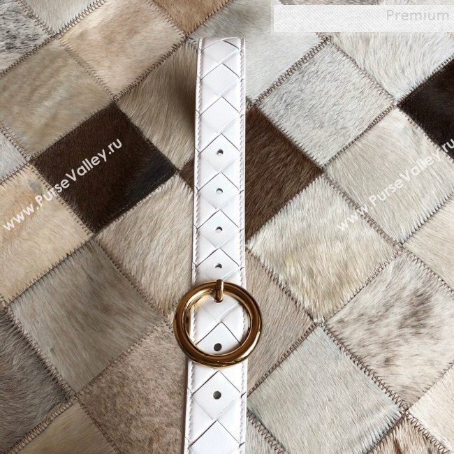 Bottega Veneta Woven Lambskin Belt 30mm with Circle Buckle White 2019 (MS-9121940)