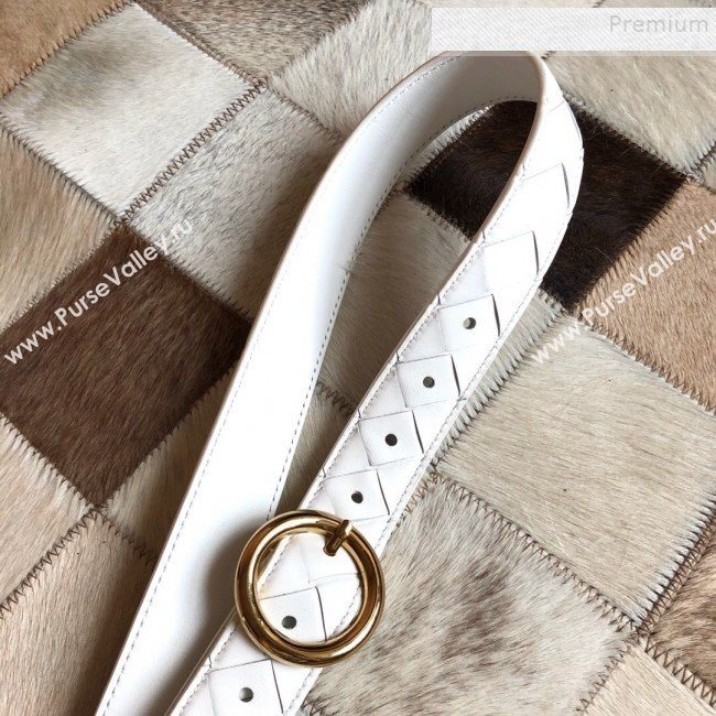 Bottega Veneta Woven Lambskin Belt 30mm with Circle Buckle White 2019 (MS-9121940)