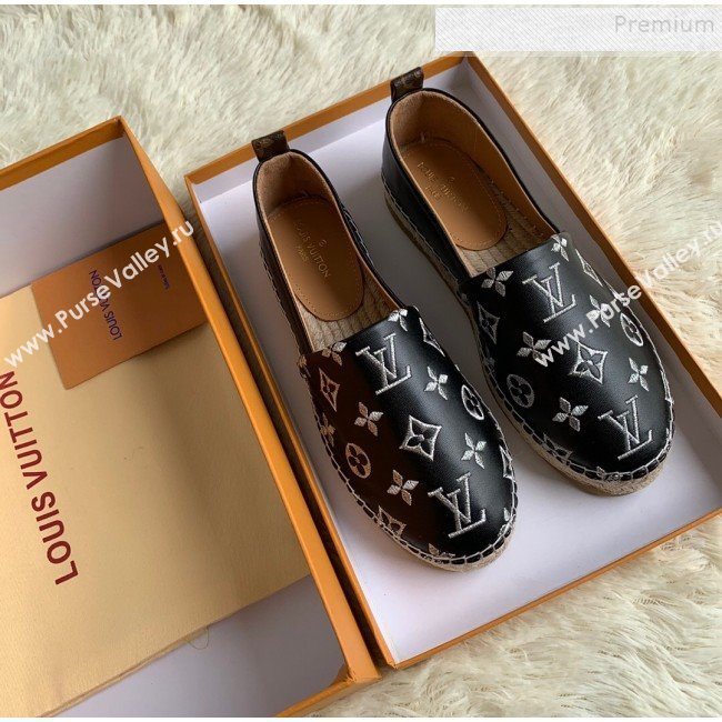 Louis Vuitton Monogram Silver Embroidered Flat Espadrilles Black 2019 (For Women and Men) (HB-9122012)