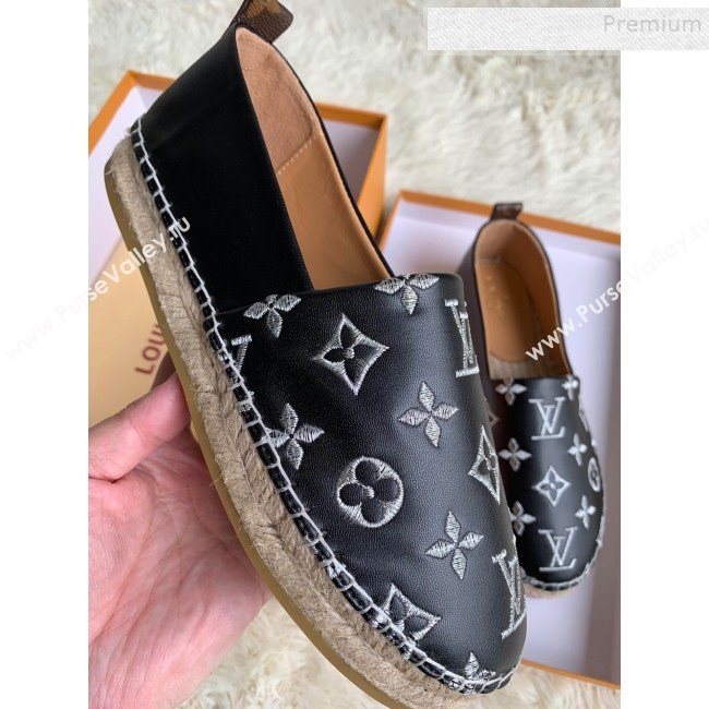 Louis Vuitton Monogram Silver Embroidered Flat Espadrilles Black 2019 (For Women and Men) (HB-9122012)