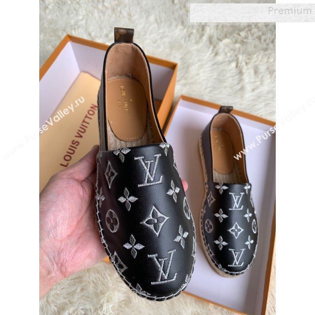 Louis Vuitton Monogram Silver Embroidered Flat Espadrilles Black 2019 (For Women and Men) (HB-9122012)