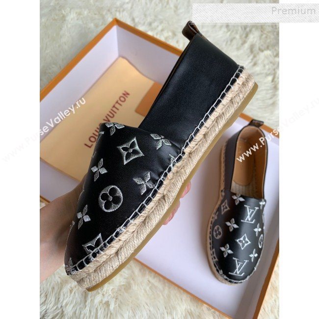 Louis Vuitton Monogram Silver Embroidered Flat Espadrilles Black 2019 (For Women and Men) (HB-9122012)