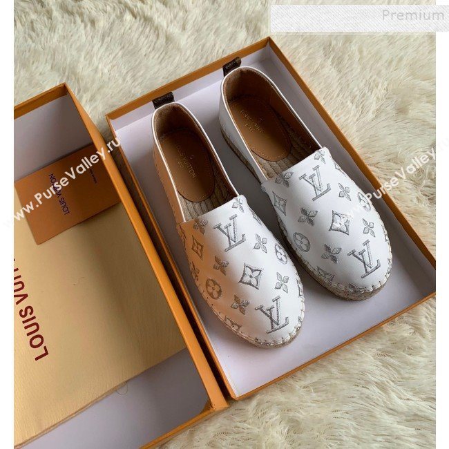 Louis Vuitton Monogram Silver Embroidered Flat Espadrilles White 2019 (For Women and Men) (HB-9122013)