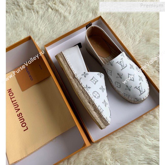 Louis Vuitton Monogram Silver Embroidered Flat Espadrilles White 2019 (For Women and Men) (HB-9122013)