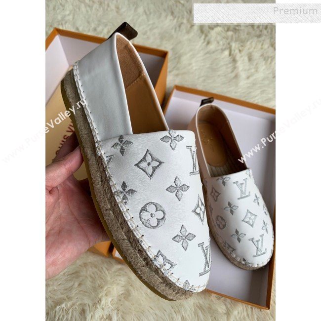 Louis Vuitton Monogram Silver Embroidered Flat Espadrilles White 2019 (For Women and Men) (HB-9122013)