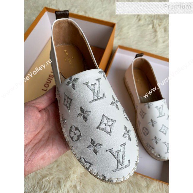 Louis Vuitton Monogram Silver Embroidered Flat Espadrilles White 2019 (For Women and Men) (HB-9122013)