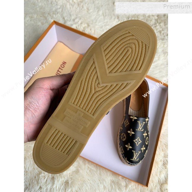 Louis Vuitton Monogram Golden Embroidered Flat Espadrilles Black 2019 (For Women and Men) (HB-9122010)