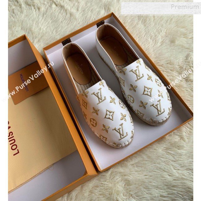 Louis Vuitton Monogram Golden Embroidered Flat Espadrilles White 2019 (For Women and Men) (HB-9122011)