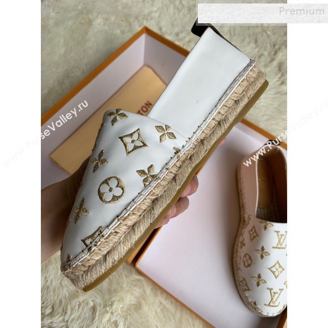 Louis Vuitton Monogram Golden Embroidered Flat Espadrilles White 2019 (For Women and Men) (HB-9122011)