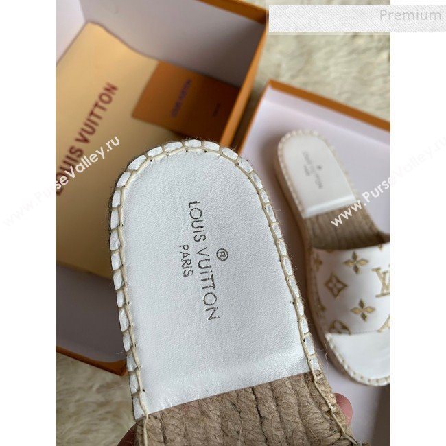 Louis Vuitton Monogram Embroidered Flat Espadrilles Slide Sandals White/Gold 2019 (For Women and Men) (HB-9122006)