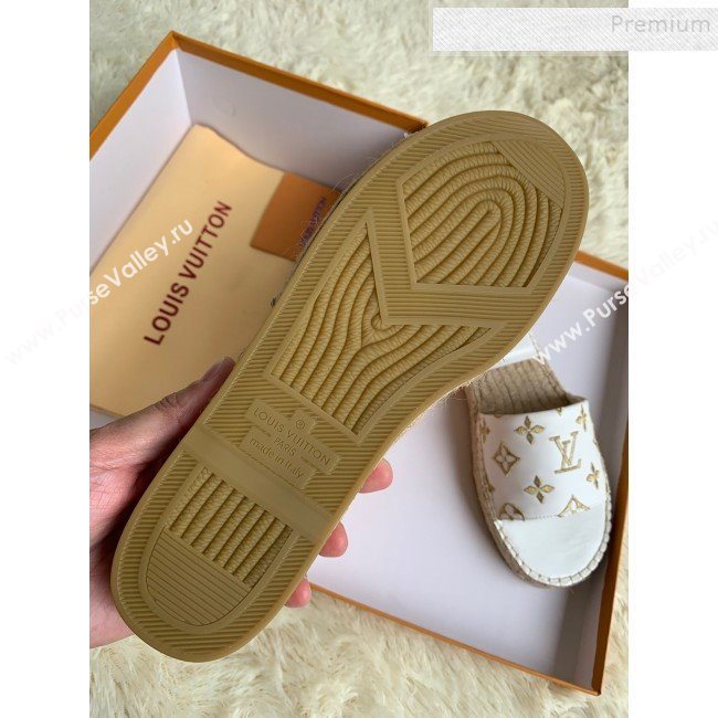 Louis Vuitton Monogram Embroidered Flat Espadrilles Slide Sandals White/Gold 2019 (For Women and Men) (HB-9122006)