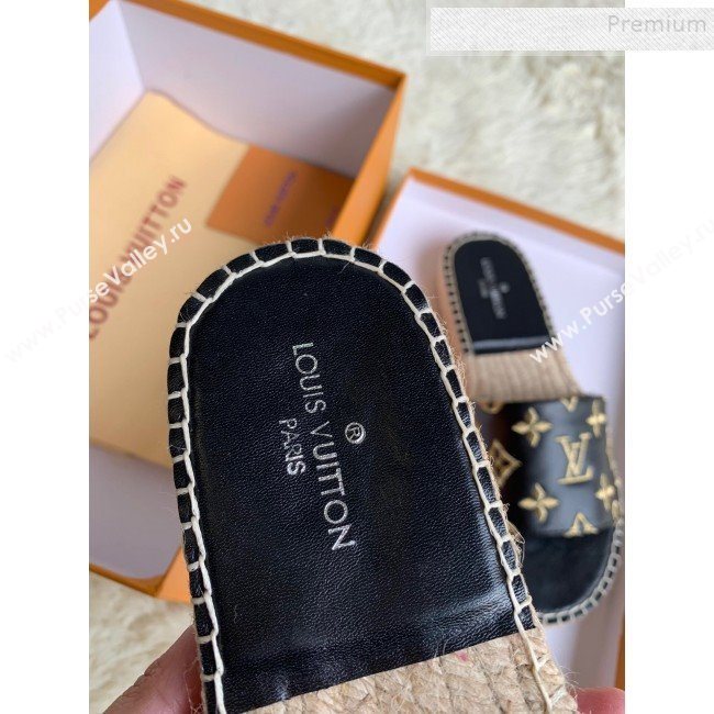 Louis Vuitton Monogram Embroidered Flat Espadrilles Slide Sandals Black/Gold 2019 (For Women and Men) (HB-9122005)