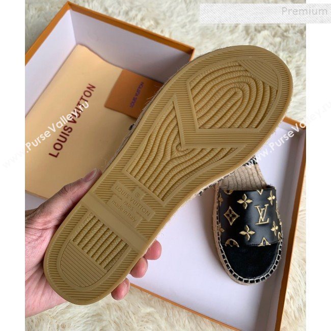 Louis Vuitton Monogram Embroidered Flat Espadrilles Slide Sandals Black/Gold 2019 (For Women and Men) (HB-9122005)