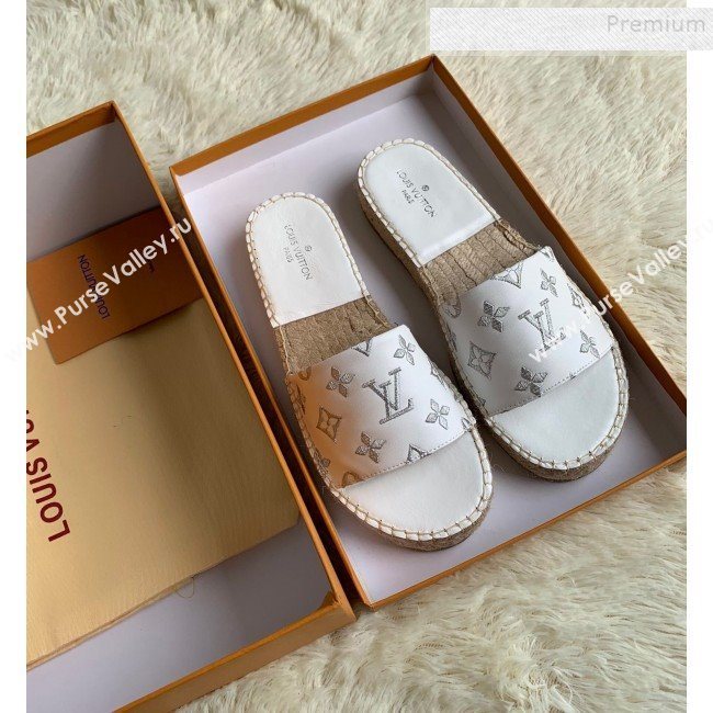 Louis Vuitton Monogram Embroidered Flat Espadrilles Slide Sandals White/Silver 2019 (For Women and Men) (HB-9122009)