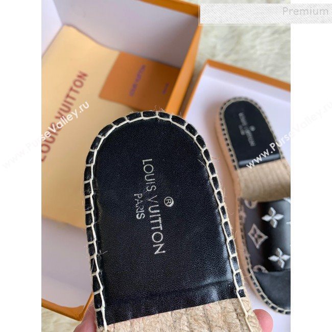 Louis Vuitton Monogram Embroidered Flat Espadrilles Slide Sandals Black/Silver 2019 (For Women and Men) (HB-9122007)