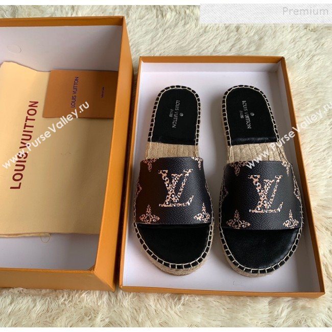Louis Vuitton Monogram Animal Print Flat Espadrilles Slide Sandals Black 2019 (For Women and Men) (HB-9122001)