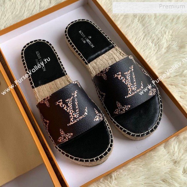 Louis Vuitton Monogram Animal Print Flat Espadrilles Slide Sandals Black 2019 (For Women and Men) (HB-9122001)