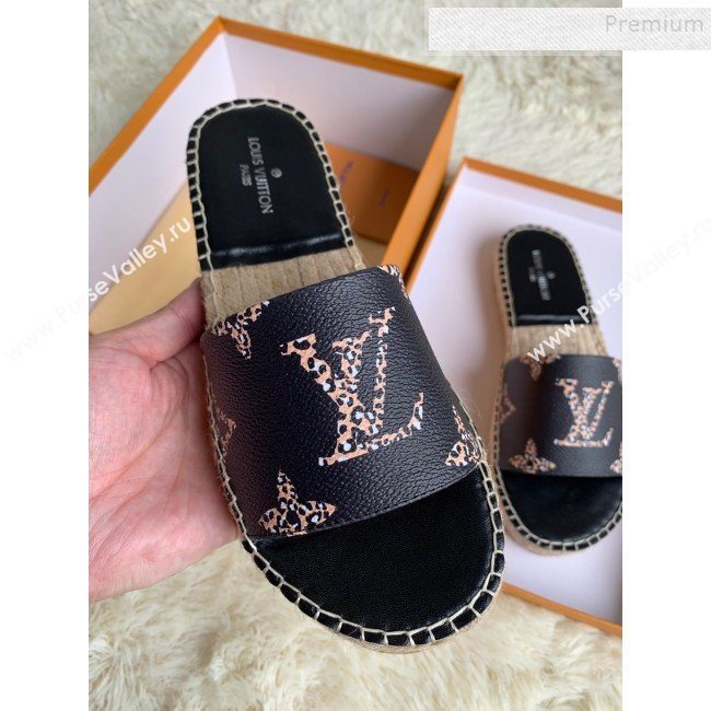 Louis Vuitton Monogram Animal Print Flat Espadrilles Slide Sandals Black 2019 (For Women and Men) (HB-9122001)