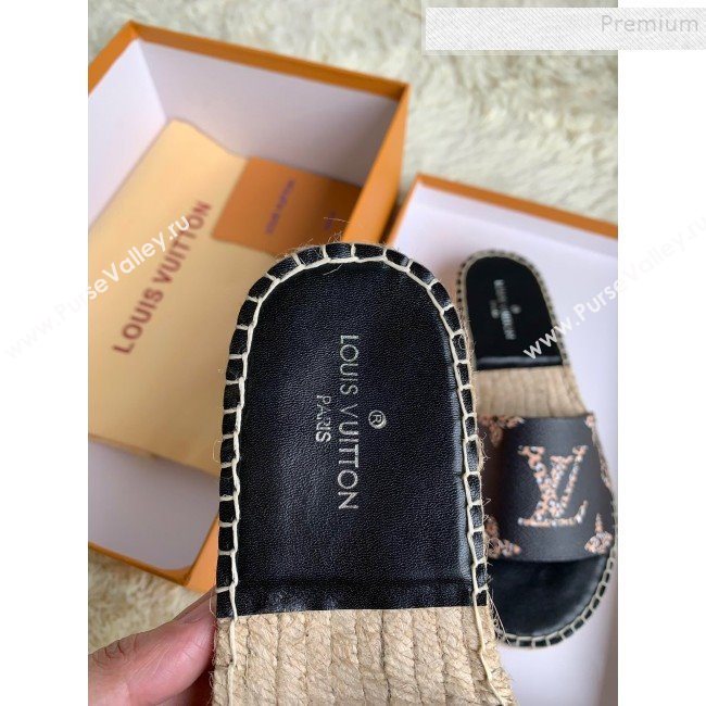 Louis Vuitton Monogram Animal Print Flat Espadrilles Slide Sandals Black 2019 (For Women and Men) (HB-9122001)