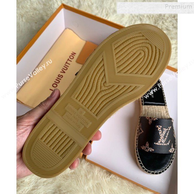 Louis Vuitton Monogram Animal Print Flat Espadrilles Slide Sandals Black 2019 (For Women and Men) (HB-9122001)