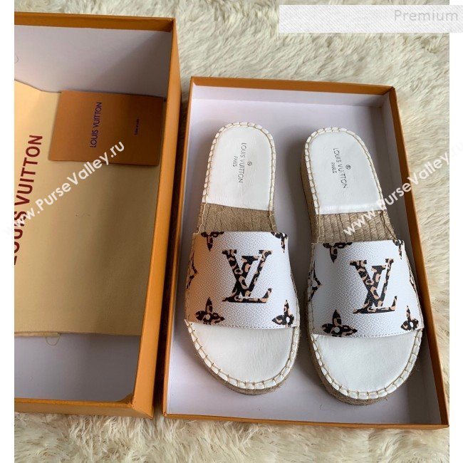 Louis Vuitton Monogram Animal Print Flat Espadrilles Slide Sandals White 2019 (For Women and Men) (HB-9122002)